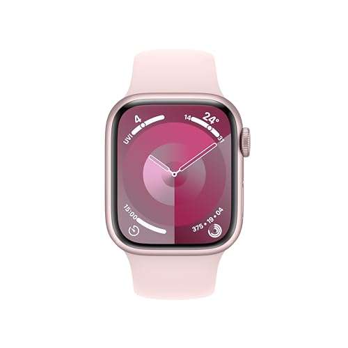 Apple Watch Series 9 [GPS + Cellular 41mm] Smartwatch with Pink Aluminum Case with Light Pink Sport Band M/L