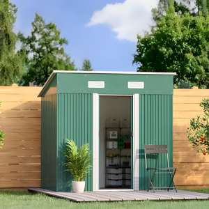Livingandhome 4 x 6ft Green Metal Garden Shed - Includes Floor Foundation