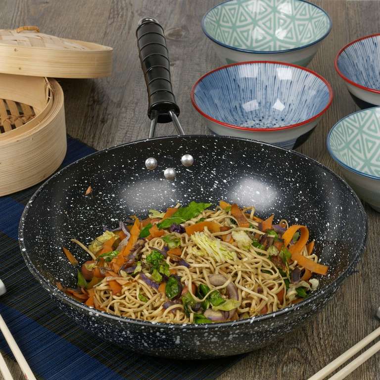 Black Marble Carbon Steel Induction Wok Non Stick 30cm - Using Code / Sold By Daily Deals Ltd