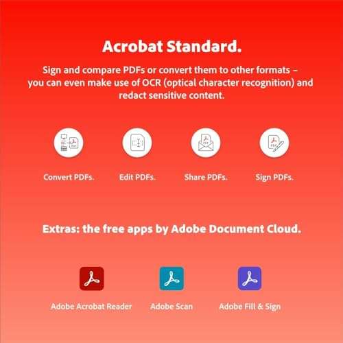 Adobe Acrobat Standard 12-Month Subscription with Auto-Renewal|PDF Software|Convert,Edit,E-Sign,Protect|PC/Mac (Auto Renews at £156)
