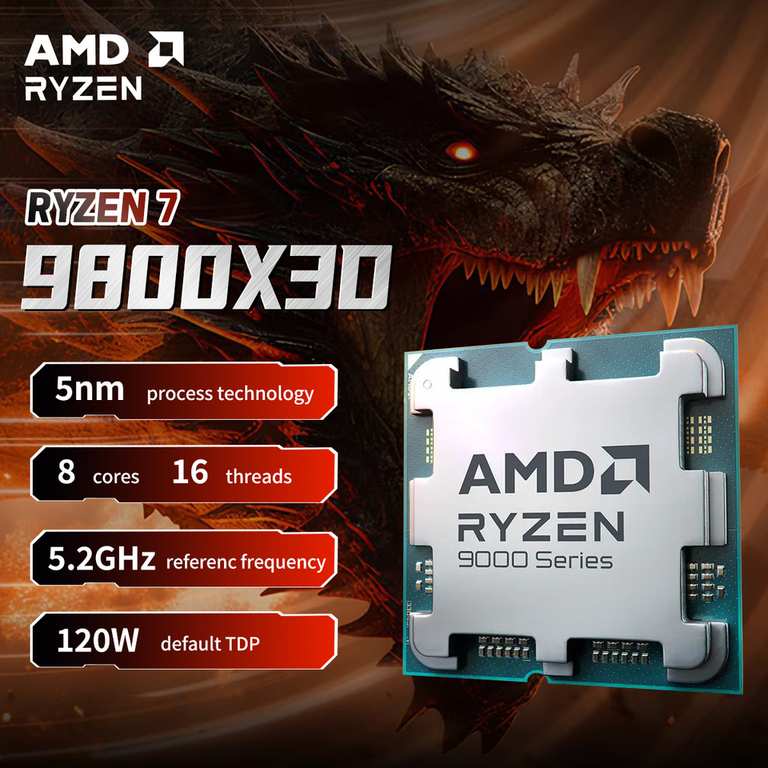 AMD Ryzen 7 9800X3D 8-Core 16-Thread Processor 4.7GHz 120W L3=96M with code + PayPal discount - UK Tech Authorized Store