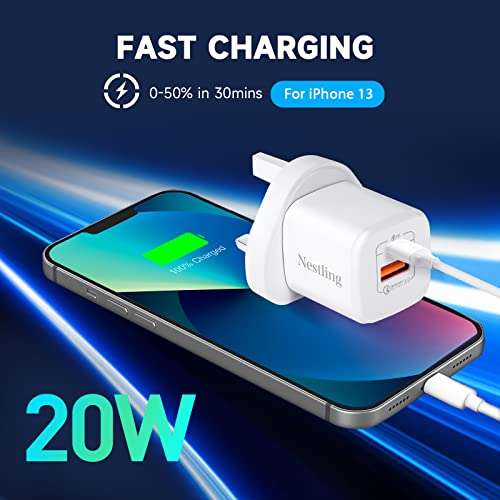 Nestling 20W USB C Charger Plug, - Ports PD & QC 3.0 - £6.29 with voucher @ sold by Osmanthus fragrans / fulfilled by amazon