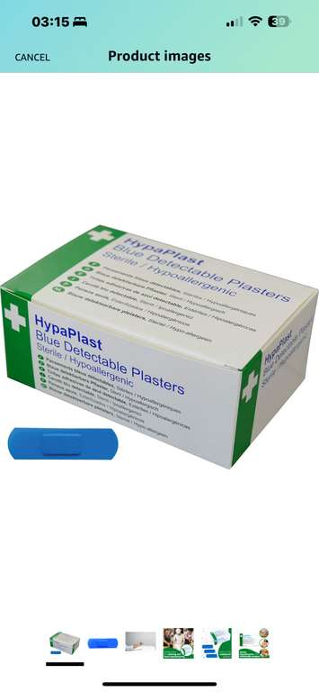 Plasters-HypaPlast Blue Visually Detectable Plasters, 7.2x2.5cm (Pack of 100) £3.10 @ Amazon