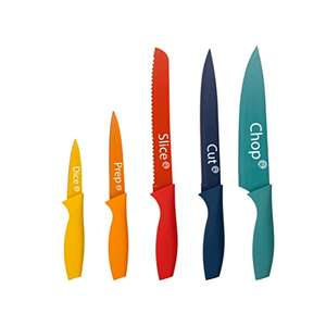 MasterChef Knife Set of 5 Kitchen Knives incl. Paring, Utility, Bread, Carving & Chef Knives for Cooking, Professional Sharp Stainless Steel