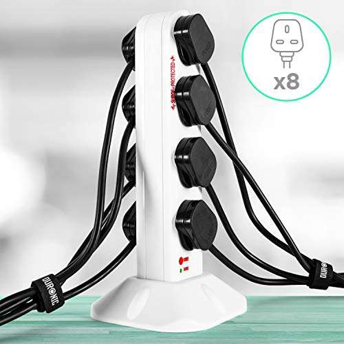 Duronic Extension Lead Tower ST8W Power Strip Cord Adaptor 8 Gang Way, Surge & Spike Protector, 1.8m Cable - w/voucher - Sold by Duronic
