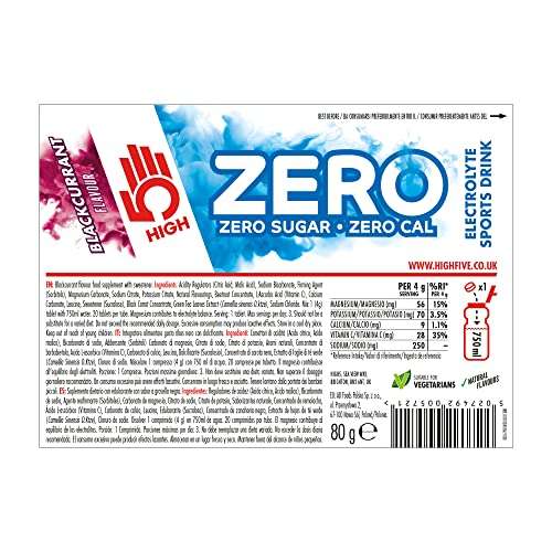 HIGH5 Zero Electrolyte Hydration Tablets Added Vitamin C (Blackcurrant , 20 Count (Pack of 8) £18.39 S&S