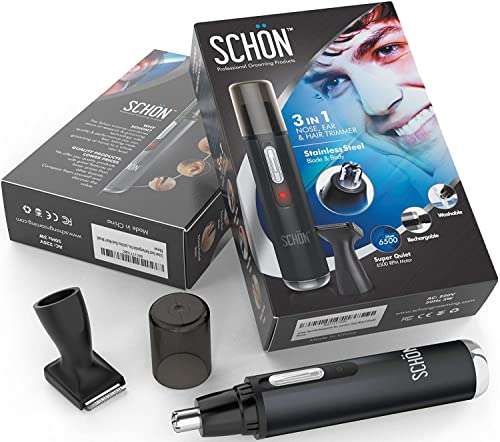 SCHON Stainless Steel Rechargeable 3-in-1 Eyebrow, Ear, Facial, & Nose Hair Trimmer/Clipper £3.99 Dispatches from Amazon Sold by I-Innovate