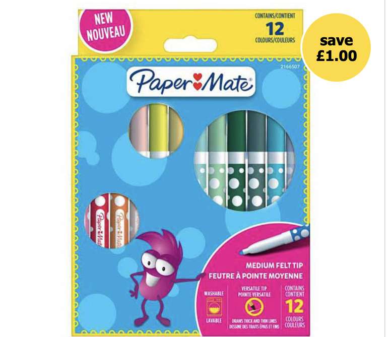 Papermate Colouring Felt Tip Pens Assorted 12pk £1 free click & collect in limited stores @ Wilko