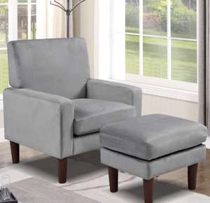 Sleepon Plush Velvet Chair With Footstool In Grey
