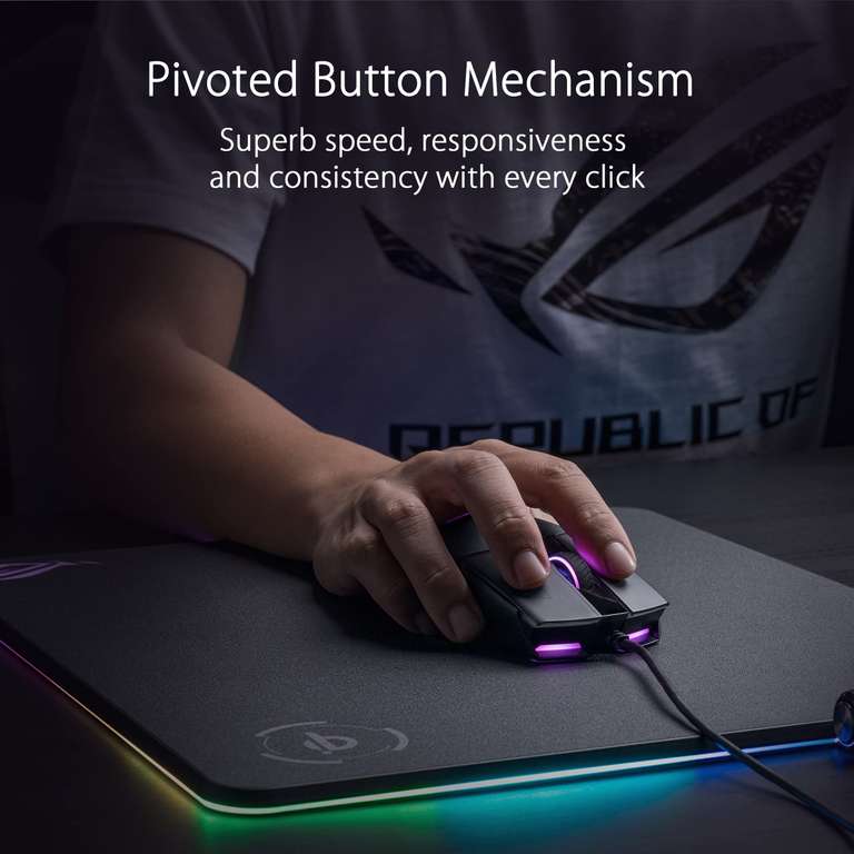 ASUS ROG Strix Impact II Mouse Gaming USB, Sensore Ottico 6.200 DPI, 5 Tasti Programmabili, Illuminazione RGB, Socket Switch Push-Fit