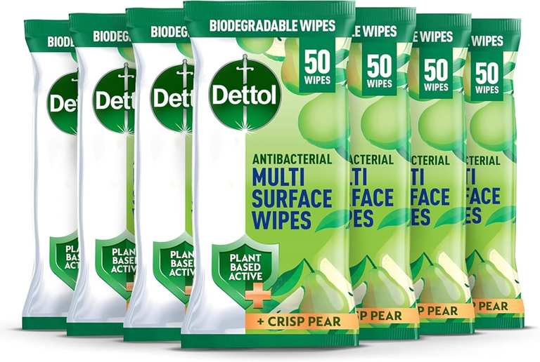 Dettol Antibacterial Multi Surface Cleaning Wipes, Crisp Pear, 350 Wipes (50 x 7 Pack)