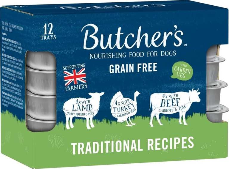Butcher's Complete Wet Tray Grain Free Hypoallergenic Adult Dog Food 12x150g Lamb, Turkey & Beef S&S £5.31, 24x150g, £10.44 S&S Prime Day
