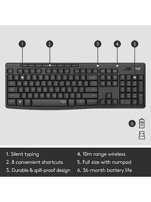 Logitech MK295 Silent Wireless Keyboard and Mouse - £18.39 with code (Selected Accounts) Free Click & Collect @ John Lewis & Partners