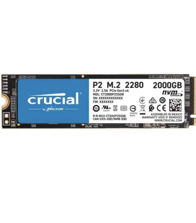 Crucial P2 CT2000P2SSD8 2 TB Internal SSD, Upto 2400 MB/s (3D NAND, NVMe, PCIe,M.2) £142.99 @Amazon + 20% off upto £10 @Amazon App