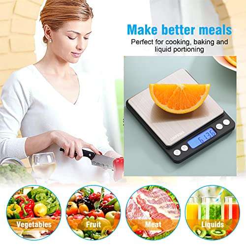 GRIFEMA Digital Kitchen Scales with Trays, 500g/0.01g Food Weighing Scales Kitchen, Pocket Scales with Backlit LCD Display