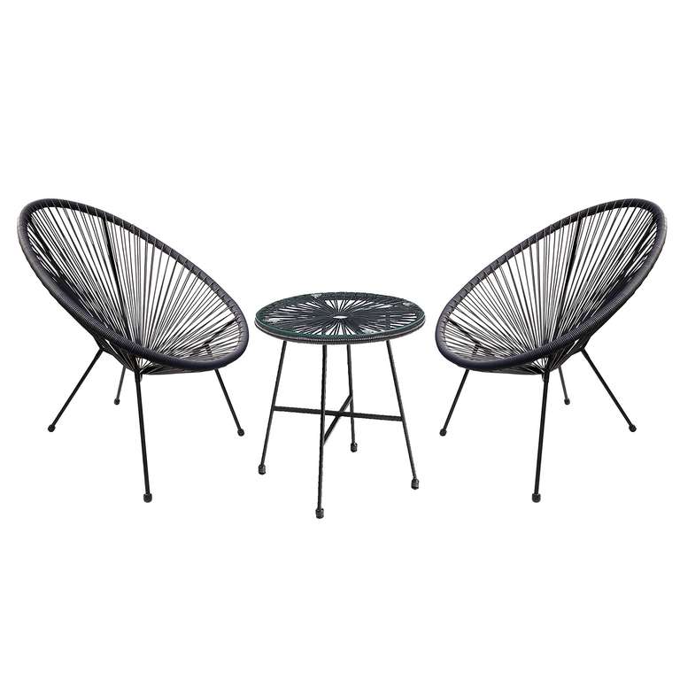 Black 3 Piece Acapulco String Garden Chair & Table Furniture Set using code