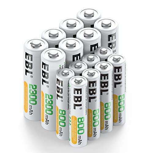 EBL 16pcs Ni-MH AA AAA Rechargable Batteries Combo (8x 2300mAh AA + 8x 800mAh AAA), EBL Stores FBA (Account Specific)