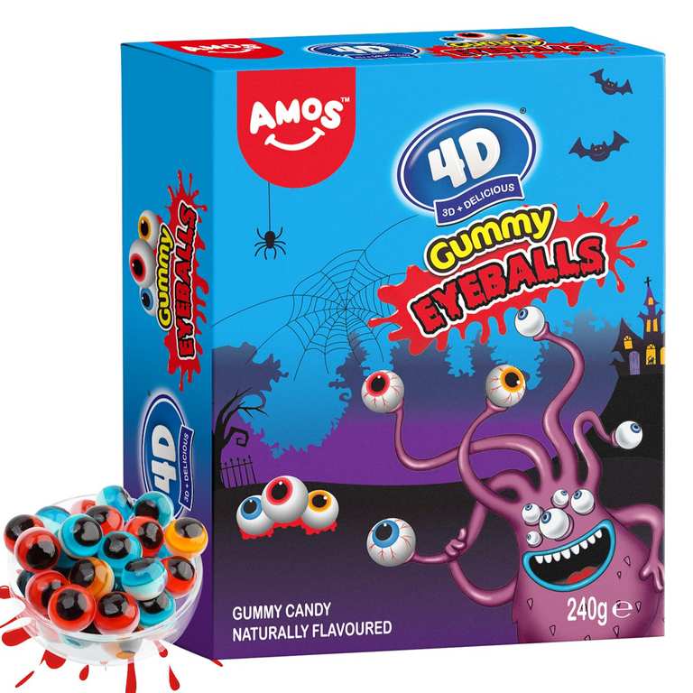 AMOS Halloween 4D Eyeballs Gummy Sweets, Mix Fruit Flavoured Candy, 240g - Sold by AMOS US / FBA