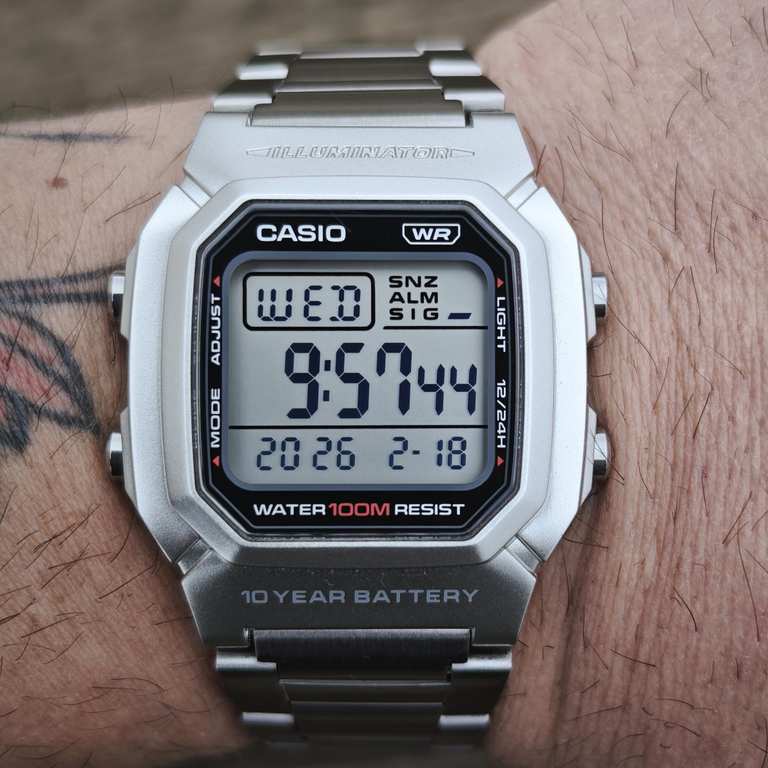 Casio Illuminator 10-Year Battery Dual-Time 100m Stainless Steel Watch | W-800HD-1AV, w/code