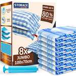 STORAGE MASTER Vacuum Storage Bags, 8-pack Jumbo Size with hand pump - Sold by Complete Storage