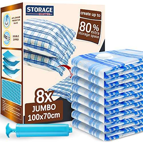 STORAGE MASTER Vacuum Storage Bags, 8-pack Jumbo Size with hand pump - Sold by Complete Storage