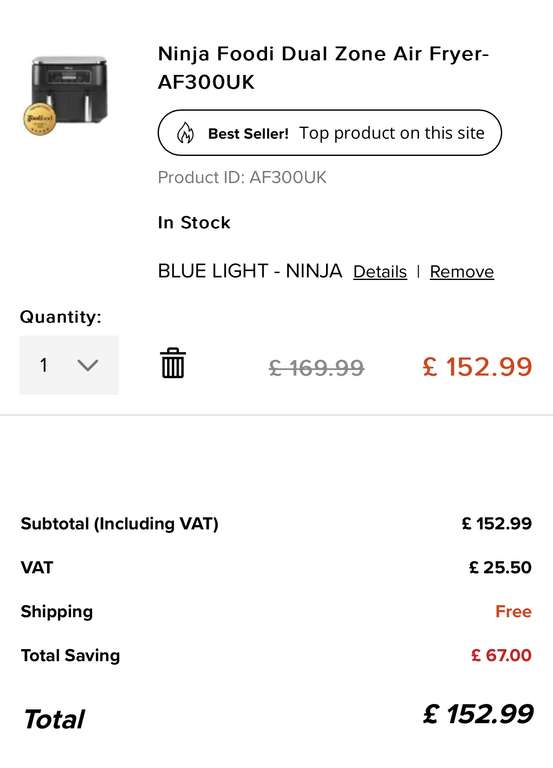 Ninja AF300UK Air Fryer £152.99 with BlueLightCard code for extra 10% off @ Ninja
