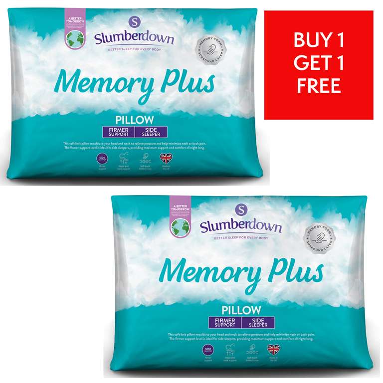 Buy 1 get 1 free - Slumberdown Memory Plus Firm Support Side Sleeper Pillow (two pillows total) - £16 delivered @ SleepSeeker