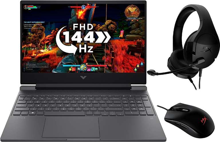 HP Victus Gaming Laptop 15-fb0020na Bundle with HyperX Pulsefire Mouse & HyperX Cloud Stinger Headset
