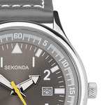 Sekonda Men's 42mm Pilot Style Quartz Watch with Analogue Display Date Window and Leather Strap