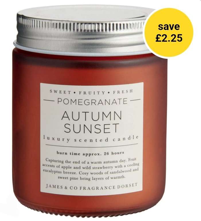 James Co Autumn Sunset Pomegranate Scented Candle 26 Hours Burn Time now £1.25 + Free Collection @ Wilko