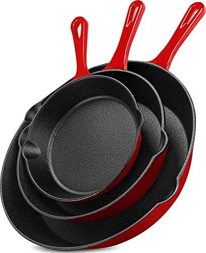 KICHLY Cast Iron Skillet Pan Set - Pre-Seasoned (Set of 3 Pcs) £25.99 - Sold by Utopia Deals Europe / Fulfilled By Amazon