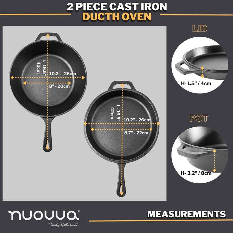 nuovva 2pcs Cast Iron Skillet Set – Pre Seasoned Skillet Frying Pan – (10-inch 25cm and 12-inch 30cm) Sold By Malmo F/B Amazon