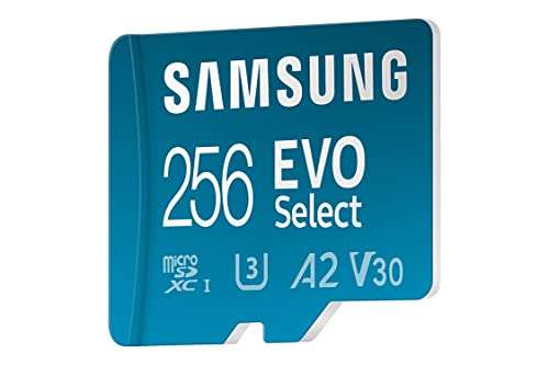 Samsung EVO Select 256GB microSDXC UHS-I U3 130MB/s Full HD & 4K UHD Memory Card inc. SD-Adapter (MB-ME256KA/EU), Blue £15.99 @ Amazon