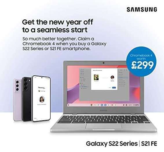 Claim A Samsung Chromebook 4 With The Purchase Of The Samsung Galaxy S21 FE Or Samsung Galaxy S22 From Participating Retailers @ Samsung