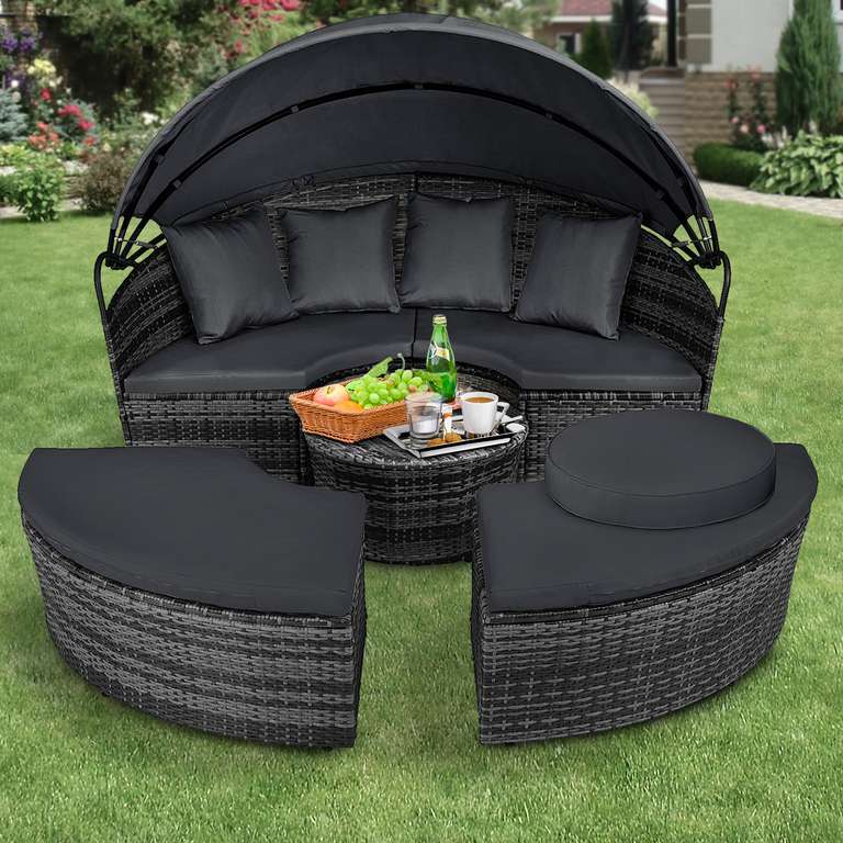 5 Piece Grey Rattan Day Bed With Canopy £340 - Free Delivery @ Weeklydeals4less