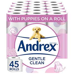 45 Pack Andrex Toilet Rolls £21.09 or £14.77 subscribe and save @ Amazon