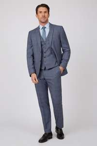 RACING GREEN Tailored Fit Light Blue Check Suit + More & Free Delivery With Code