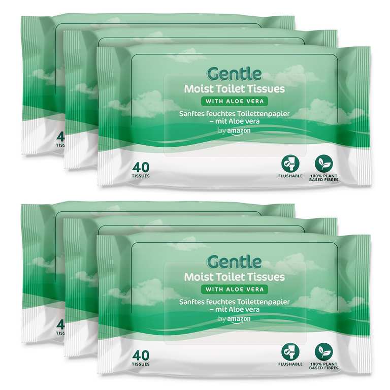 Gentle Moist Toilet Tissues with Aloe Vera - green packs, Flushable, 240 Count (6 Packs of 40 sheets) £2.43 - £2.75 W/voucher & S&S