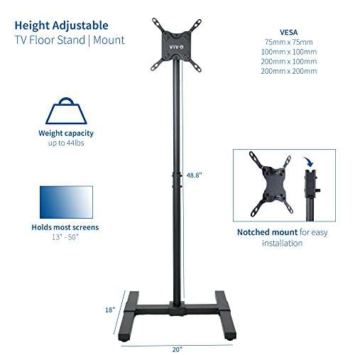 VIVO TV Floor Stand for 13 to 50 inch Flat TVs, Portable Display Height Adjustable - £37.77 from Amazon