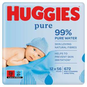 Huggies Pure Baby Wipes , 12 x 56 = 672 Wipes - £8 @ Asda