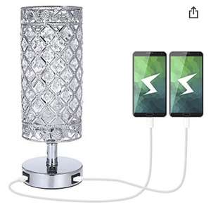 Tomshin-e Crystal Bedside Table Lamp with Dual USB Port (Sliver) £17.94 with 12% off voucher (+£4.49 Non-Prime) - Aurantu / FB Amazon