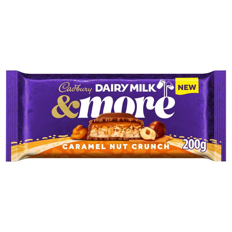 Cadbury Dairy Milk &More Caramel Nut Crunch 200g or Nutty Praline Crisp 180g Milk Chocolate Bars