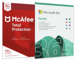 Microsoft 365 Family 6 People and McAfee Unlimited Devices (1 year licence) - £49.99 @ Argos