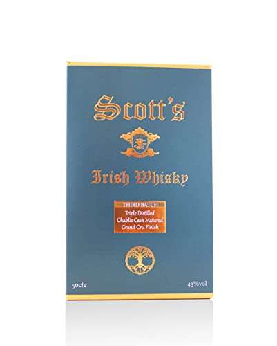 Scott's Triple Distilled Irish Whisky Third Batch 43% ABV 50cl ( mildly peated and a Chablis Barrel / Grand Cru finish ) w / voucher