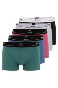 BOSS Mens Trunk Essential Five-Pack of Logo-Waistband Trunks in Stretch Cotton - Small (£18.74) XXL (£19.25) + Extra 10pc off @ Amazon