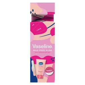 Vaseline Wild Rose Glow Skin Gift Set gifts includes a lip balm, hand lotion and glass nail file