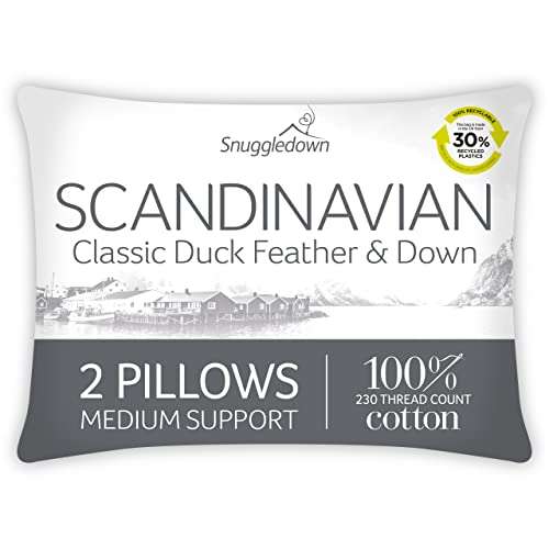 Snuggledown Scandinavian Classis Duck Feather and Down White Pillows 2 Pack - £24.28 @ Amazon