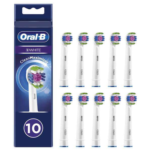 Oral-B 3D White Toothbrush Head With CleanMaximiser Technology, Pack of 10 Counts