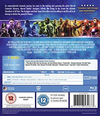 Marvel Avengers Infinity War Blu-ray - £2.73 - Sold by Game Trade UK / Fulfilled By Amazon