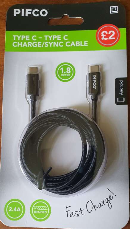 Pifco Type-C to Type-C Charge/Sync Cable 1.8m (Beckton Retail Park)